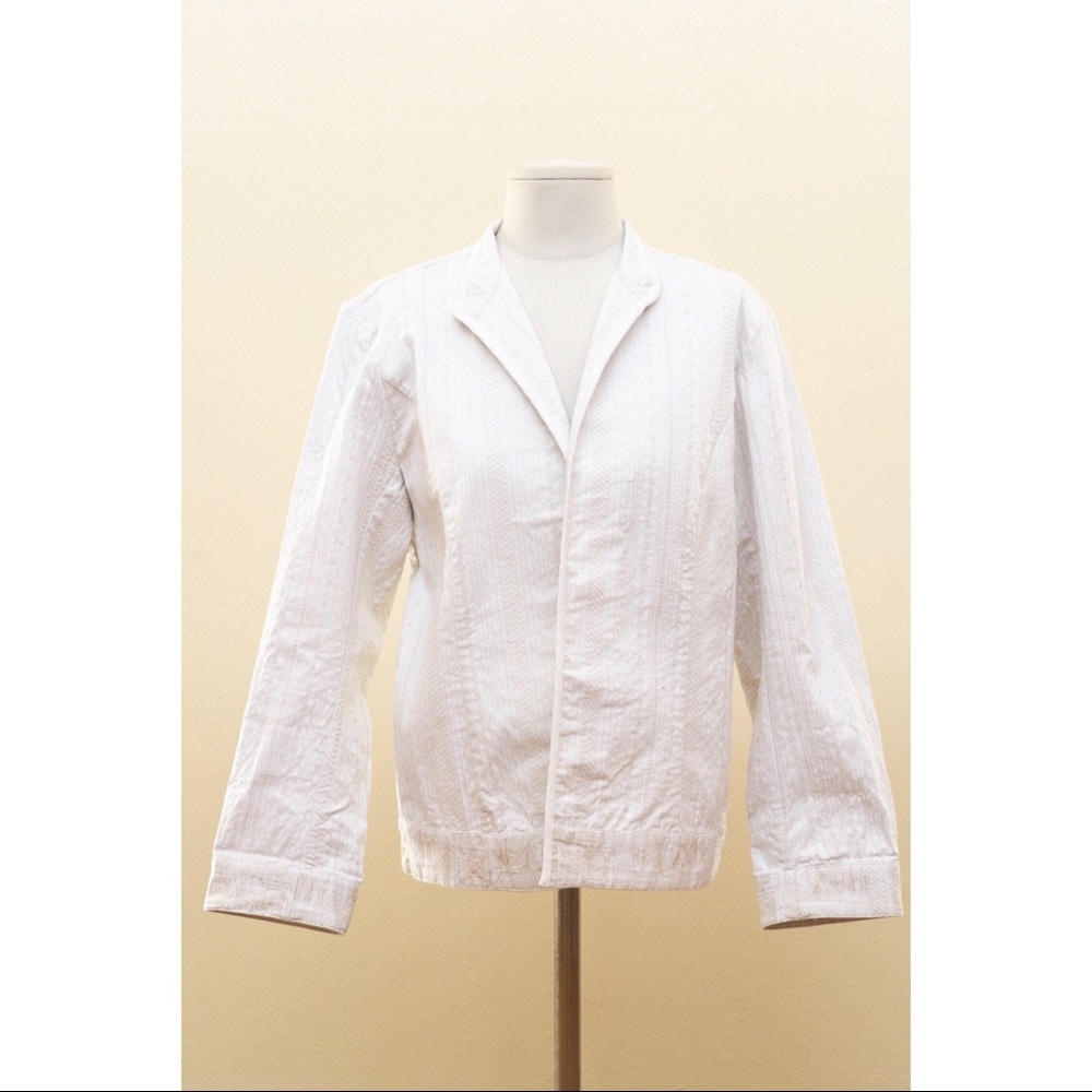 White and Tan Stitch Work Blazer